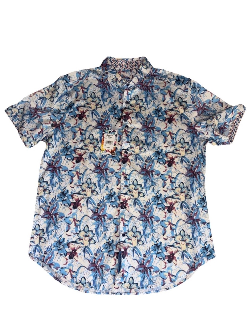Robert Graham Short-Sleeve Floral Button-Down in Blue and White Mens Large NWT